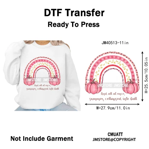 Pink Happy Fall Season Harvest Blessings Pumpkin Autumn Vibes Iron on DTF Washable Transfers Stickers Ready to Press for Hoodies