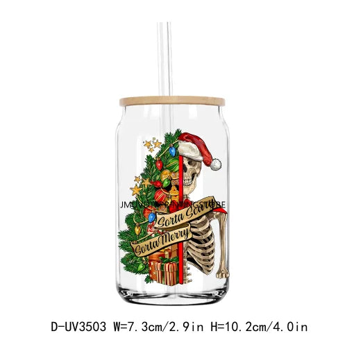Rolling Up Some Christmas Spirit Holidays UV DTF Transfers Stickers Decals For Libbey Cold Cups Mugs Tumbler Waterproof DIY Logo