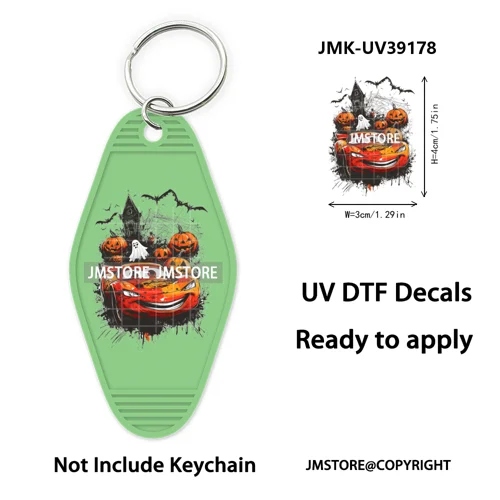 Spooky Halloween Cartoon Character Couple UV DTF Motel Keychain Wrap Ready To Apply Waterproof High Quality Hotel Keychain Decal