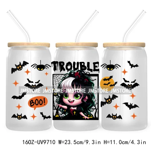 Halloween Double Trouble UV DTF Sticker For 16OZ Libbey Glass Cup Can Wrap Horror Princess Transfer Printing Custom Labels Logo