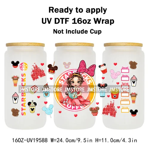 Coquette Bow Baby Toddler Princess UV DTF Cup Wraps Ready To Apply Transfer Stickers For 16OZ Libbey Glass Can Mug Faux Glitter