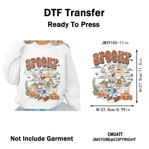 Spooky Season Pumpkin Trick or Treat Cartoon Halloween Iron on DTF Washable Heat Transfers Stickers Ready to Press for Clothing