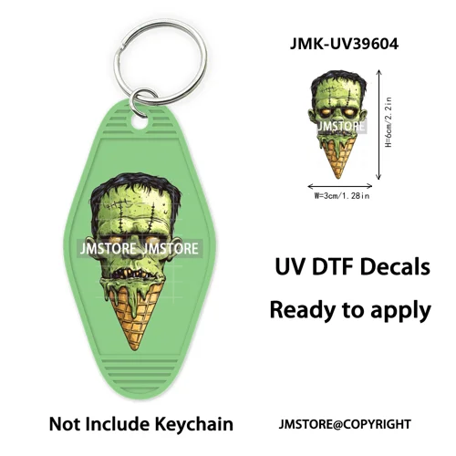 Horror Characters Halloween Ice cream UV DTF Motel Keychain Wraps Ready To Apply Waterproof High Quality Hotel Keychain Decals
