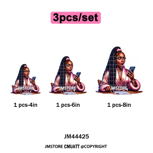 Sassy Facial Expressions Black Girl Housewife Remote Work Iron on Washable DTF Transfers Stickers Ready to Press for Sweatshirts