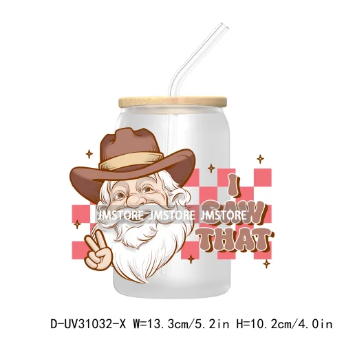 Retro Western Christmas Cowgirl Howdy Santa UV Sticker Decals For Libbey Cold Cups Mugs Tumbler Transfer Stickers Xmas Season