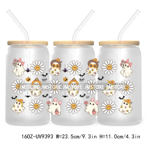 Coquette Pumpkin Autumn 16OZ UV DTF Cup Wrap Transfer Stickers Custom Waterproof Label For Libbey Glass Can Cute Ghost Halloween