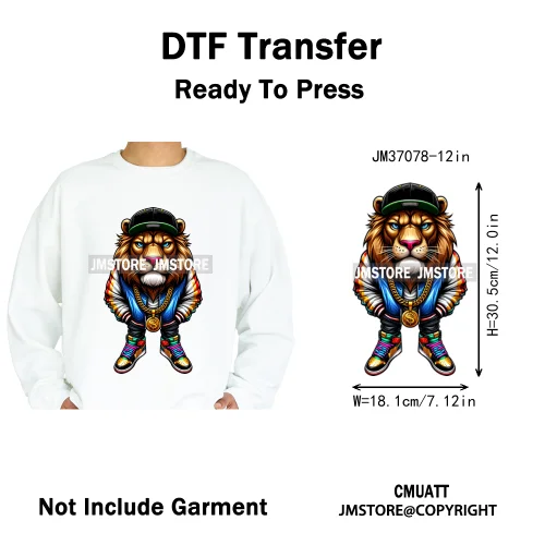 12in Urban Gangster Rich Money Lion Beats Shark Vibes Iron on DTF Thermal Transfers Stickers Ready to Press for T-shirts Bags