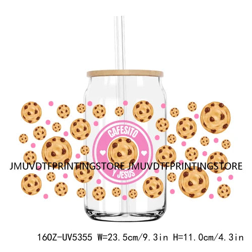 Cute Cartoon Pink Bow Mexican Snacks  UV DTF Sticker For 16OZ Libbey Glass Cup Can Wrap Transfer Sticker Custom Labels DIY Logo