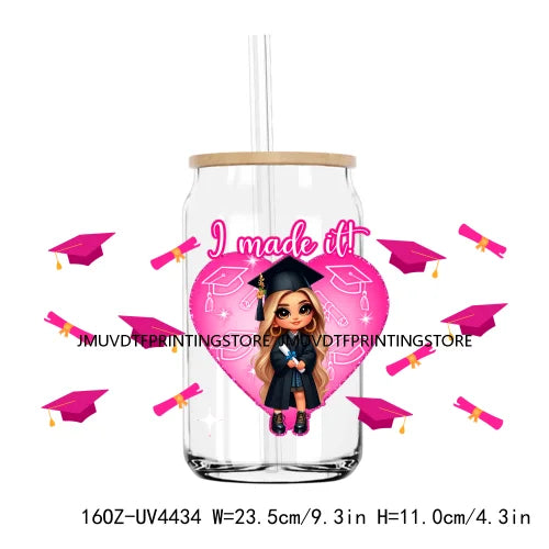 Chicano Graduation 2024 UV DTF Sticker For 16OZ Libbey Glass Cup Can Senior Girls Wrap Transfer Sticker Custom Labels DIY Logo