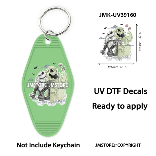 Spooky Halloween Cartoon Character Couple UV DTF Motel Keychain Wrap Ready To Apply Waterproof High Quality Hotel Keychain Decal