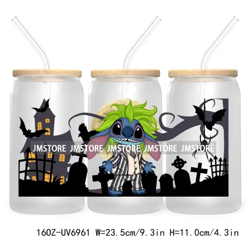 Stay Spooky Halloween 16OZ UV DTF Cup Wrap Transfer Sticker Custom Label Waterproof Logo For Libbey Glass Can Cartoon Characters