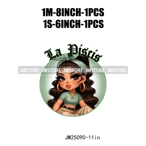 New Washable Chicana Chola Chibi Latina Spanish Zodiac Cute Girls DTF Iron On Transfers Stickers Ready To Press For Clothing