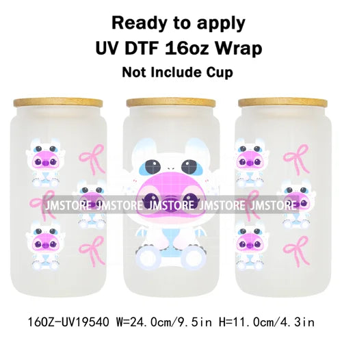 Watercolor Cartoon Character In Costumes UV DTF Wraps Ready To Apply Transfer Stickers Waterproof For 16OZ Libbey Glass Can Mugs