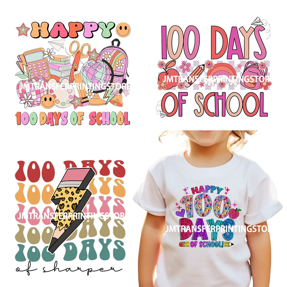 Washable Faux Glitter In My 100 Days Of School Era Back To School DTF Transfer Printing Stickers Ready To Press For T-shirts Bag