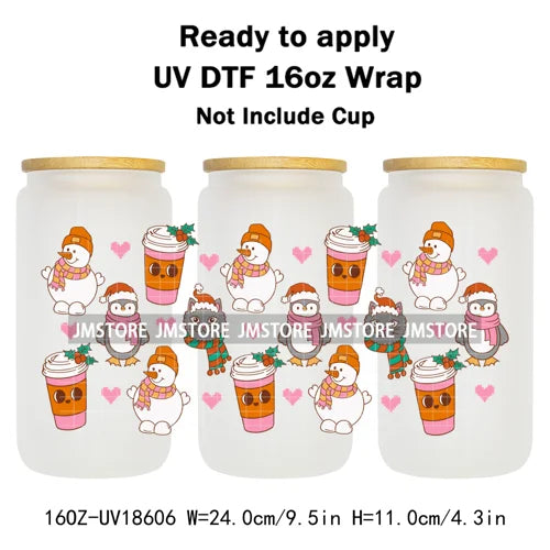 Ghost Santa Christmas Gingerbread Xmas UV DTF Stickers Ready To Apply Cup Wrap Custom Labels DIY Craft For Libbey Glass Can Mugs