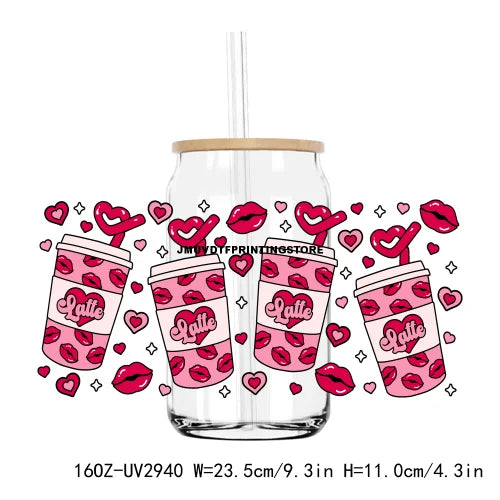 De La Rosa Concha Valentine's Day Cafecito Y Chisme UV DTF Sticker For 16OZ Libbey Glass Cup Can Wrap Custom Transfer Sticker