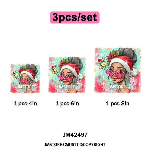 Glasses Cartoon Princess Animal Christmas Brushstroke Festive Vibes Iron on DTF Transfers Stickers Ready to Press for Hoodies