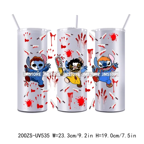 Couple Horror Character Cartoon 20OZ Straight Skinny Tumbler Wrap UV DTF Cup Wraps Custom Label Transfer Sticker Waterproof Logo