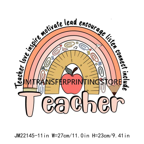 Teacher Love Inspire Motivate Lead Life Printing Decals Half Teacher Half Coffee Grow Know DTF Transfer Stickers For Clothes