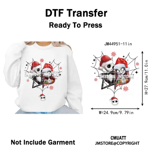 New Nightmare Horror Christmas Movie Characters Lover Iron on Washable DTF Heat Transfers Stickers Ready to Press for Clothes