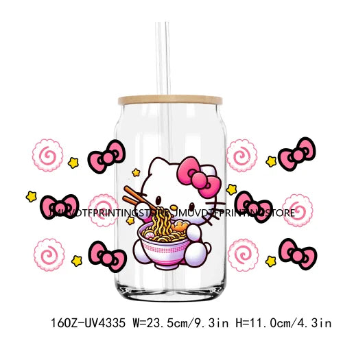 Cute Cartoon Cat Cow 16OZ UV DTF Cup Wrap Transfers Stickers Baseball Girl Custom Label DIY Waterproof Logo For Libbey Glass Can