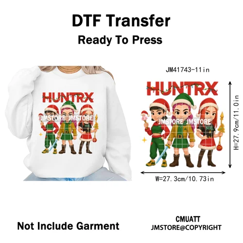 Cute Santa Kpop Inspired Movie Character Merry Christmas Holly Iron on DTF Washable Transfer Stickers Ready to Press for Textile