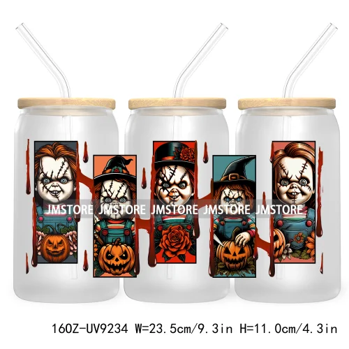 Halloween Gift UV DTF Sticker For 16OZ Libbey Glass Cup Can Wrap Transfer Stickers Custom Labels DIY Logo Horror Movie Killers