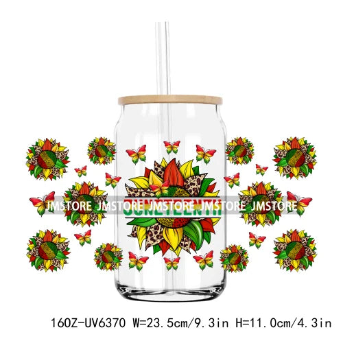 1865 Vibes Juneteenth Sunflower 16OZ UV DTF Cup Wrap Transfer Stickers Custom Label Durable Waterproof Logo For Libbey Glass Can