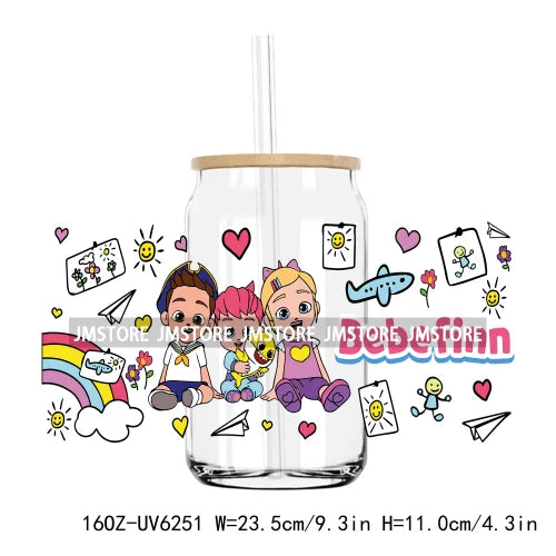 Love Cartoon Couple Best Friends 16OZ UV DTF Cup Wrap Transfer Sticker Custom Label Durable Waterproof Logo For Libbey Glass Can