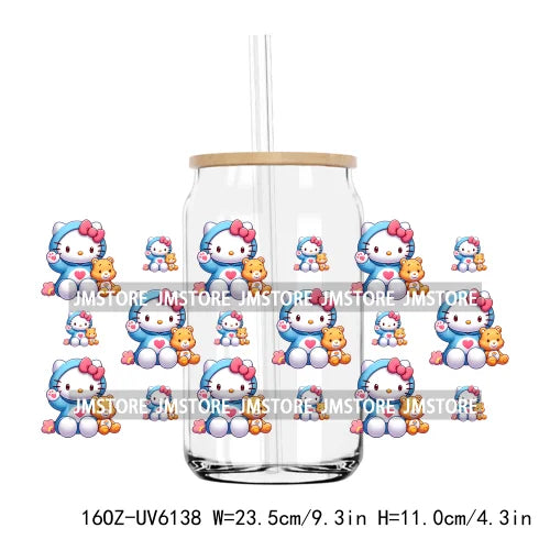 Pink Cartoon Queen Cute Cat 16OZ UV DTF Cup Wrap Transfers Stickers Custom Labels Durable Waterproof Logo For Libbey Glass Can