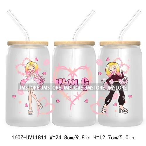 Cartoon Girls Bichota Doll Season Concert Wire Heart Manana Sera Bonito UV DTF Stickers Cup Wraps For 16OZ Libbey Glass Can