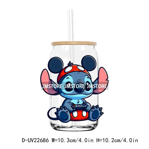 High Quality Costume Cartoon Blue Cat UV DTF Transfers Stickers Decals For Libbey Cold Cups Mugs Tumbler Waterproof DIY Craft