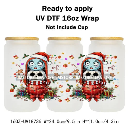 Cartoon Character Snowman Christmas 16OZ UV DTF Cup Wraps Ready To Apply Waterproof Transfer Sticker For Libbey Glass Can Bottle