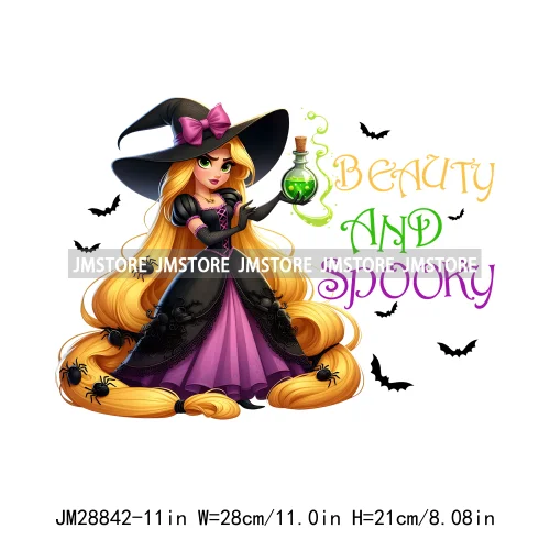 Washable Chibi Spooky Princess Pumpkin Halloween Trick Or Treat Witch Iron On DTF Transfers Stickers Ready To Press For Hoodies