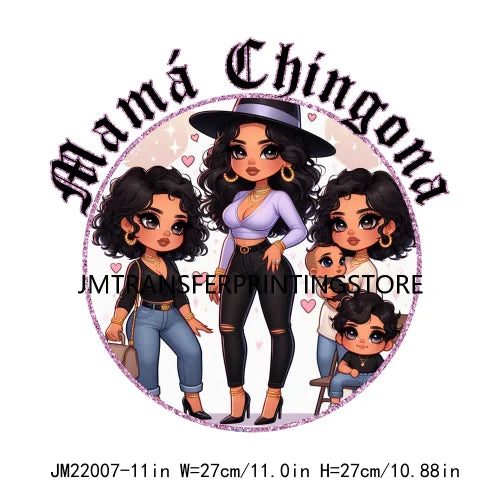 Latina Chicano Mom Iron On Transfer Patches Mama Chingona Mexican Chibi Style Mother's Day DTF Transfer Stickers For Hoodies