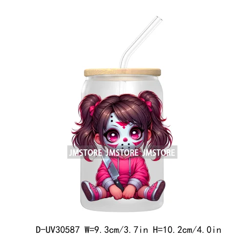 Horror Halloween Baby Girl Movie Killer UV DTF Transfer Sticker Decals For Libbey Cold Cup Mug Tumbler High Quality Cartoon Bear