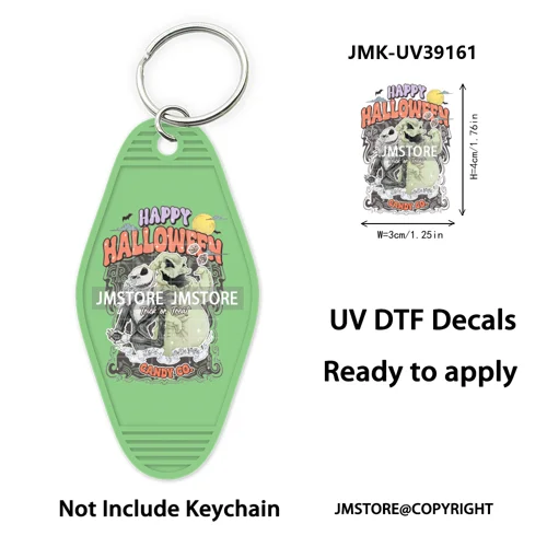 Spooky Halloween Cartoon Character Couple UV DTF Motel Keychain Wrap Ready To Apply Waterproof High Quality Hotel Keychain Decal
