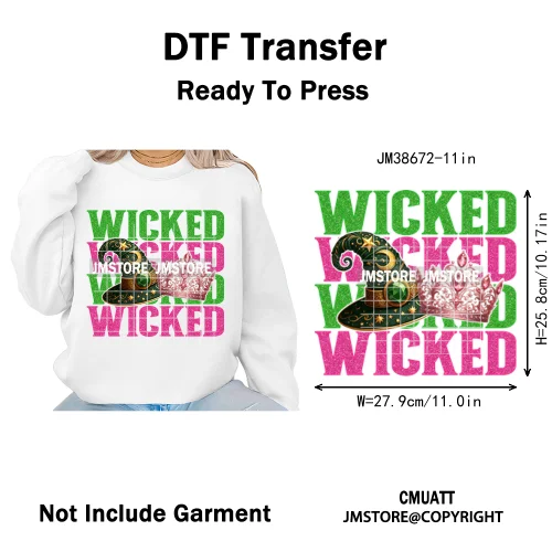 In My Witch Era Pink Goes With Green Coquette Bow Magic Broom Iron on DTF Washable Transfers Stickers Ready to Press for Textile