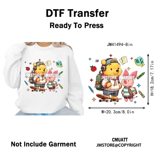 Cartoon Movie Friends Princess Back to School Teacher Learn Iron on DTF Washable Transfer Sticker Ready to Press for Kid Hoodies