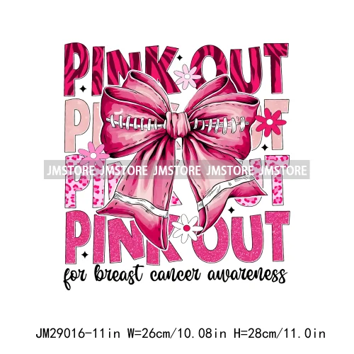 Coquette Football Bow Pink Out Tackle Breast Cancer Awareness Ribbon Iron On DTF Transfer Stickers Ready To Press For Clothing