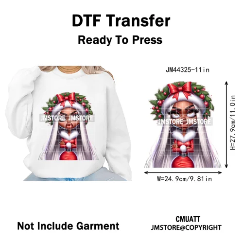 Christmas Stank Face Black Woman Attitude Moody Queen Iron on Washable DTF Heat Transfers Stickers Ready to Press for Clothing