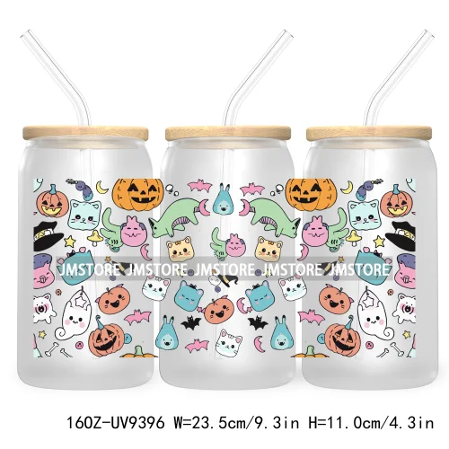 Coquette Pumpkin Autumn 16OZ UV DTF Cup Wrap Transfer Stickers Custom Waterproof Label For Libbey Glass Can Cute Ghost Halloween