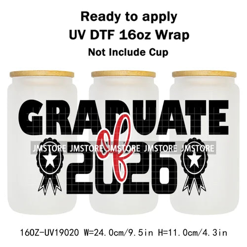 Class Of 2026 Senior Graduation Cap UV DTF Stickers Ready To Apply Cup Wrap Durable Custom Prints DIY Craft For Libbey Can Glass