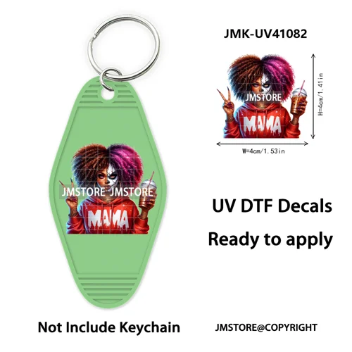 Black Horror Mama Skull Skeleton Ghosts UV DTF Motel Keychain Wraps Ready To Apply Waterproof High Quality Hotel Keychain Decals