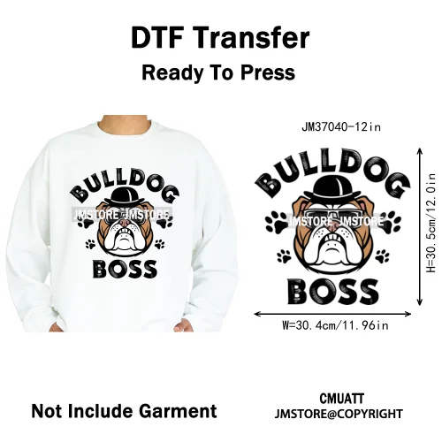 12in Streetwear Vibes Rich Cool Cartoon Bulldog King Designs Washable Iron on DTF Transfers Stickers Ready to Press for Clothes