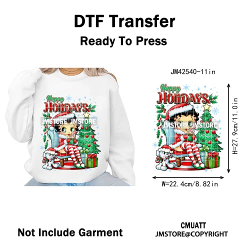 Holly Jolly Cute Cartoon Character Christmas Santa Tis The Season Iron on DTF Heat Transfers Stickers Ready to Press for Garment
