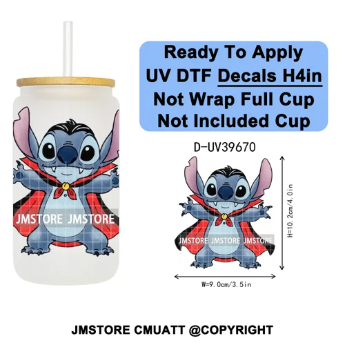 Halloween Cartoon Characters UV DTF Transfer Stickers Decals Ready To Apply Waterproof For 16OZ Libbey Glass Can Cups Tumbler