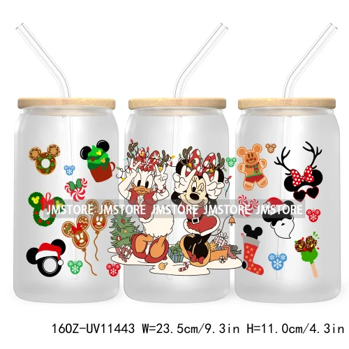 Merry Christmas Cartoon Couple 16OZ UV DTF Cup Wrap Ready To Apply For Libbey Glass Can Cup Tumbler Gingerbread Candy Cane Mouse