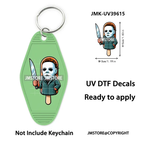 Horror Characters Halloween Ice cream UV DTF Motel Keychain Wraps Ready To Apply Waterproof High Quality Hotel Keychain Decals