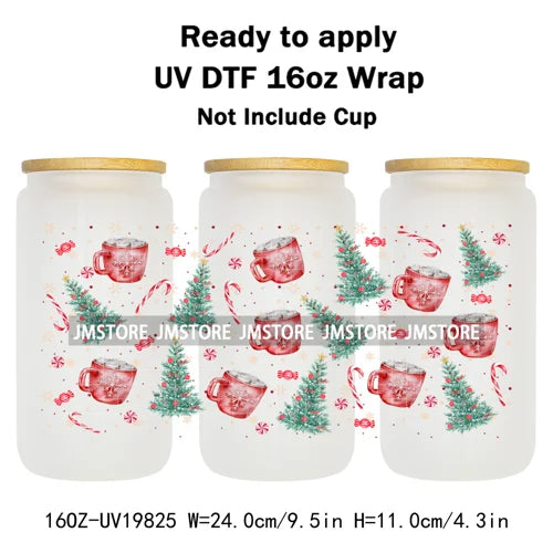 Coquette Christmas Tress Jingle Bells UV DTF Transfer Sticker Cup Tumbler Wrap DIY Labels For 16OZ Libbey Glass Bottle Mug Wraps